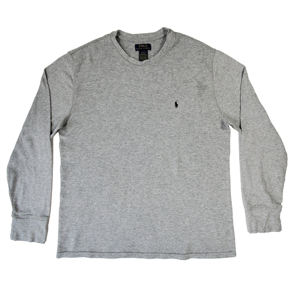 Polo Ralph Lauren Waffle Knit Thermal Shirt Gray XL Long Sleeve Pony‎ Logo
